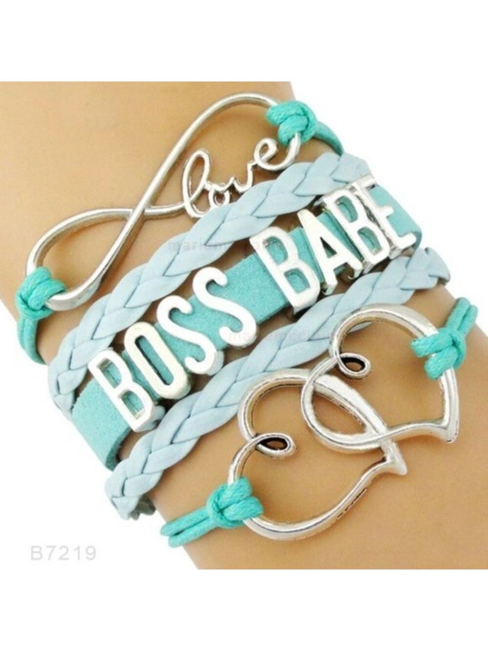New Aqua Silver Boss Babe Love Wrap Bracelet
